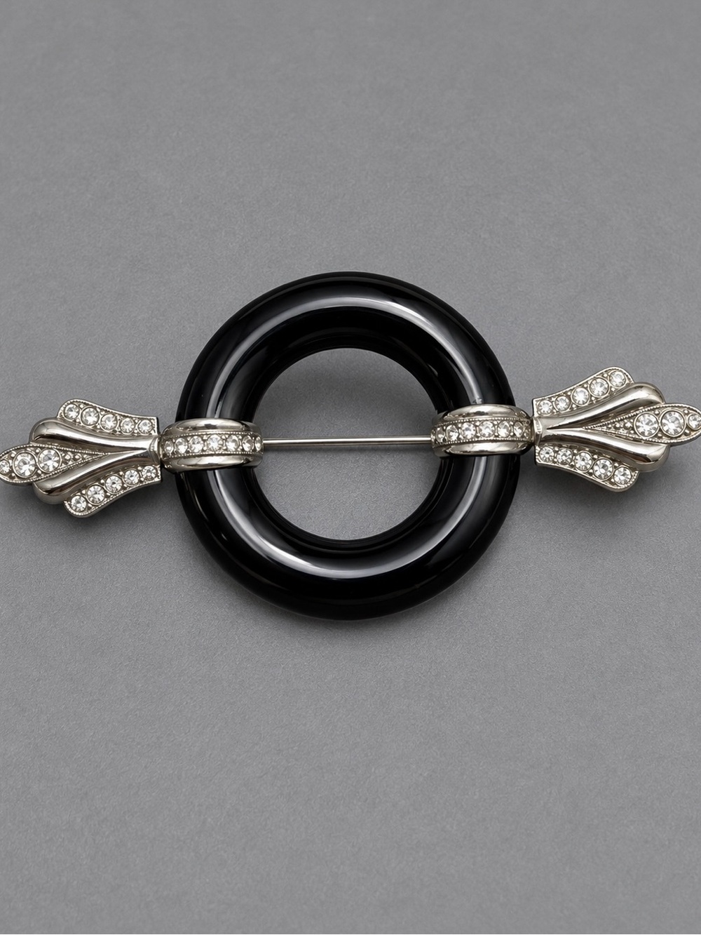 Vintage Large Art Deco Circle Brooch Rhinestones #cz368